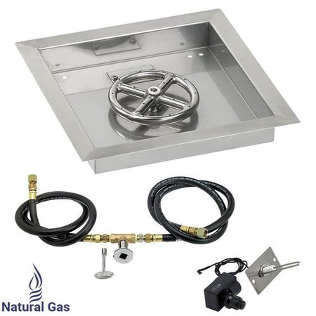 AMERICAN FIREGLASS American Fireglass SS-SQPKIT-N-12 12 in. Square Stainless Steel Drop-In Pan with Spark Ignition Kit - Natural Gas SS-SQPKIT-N-12